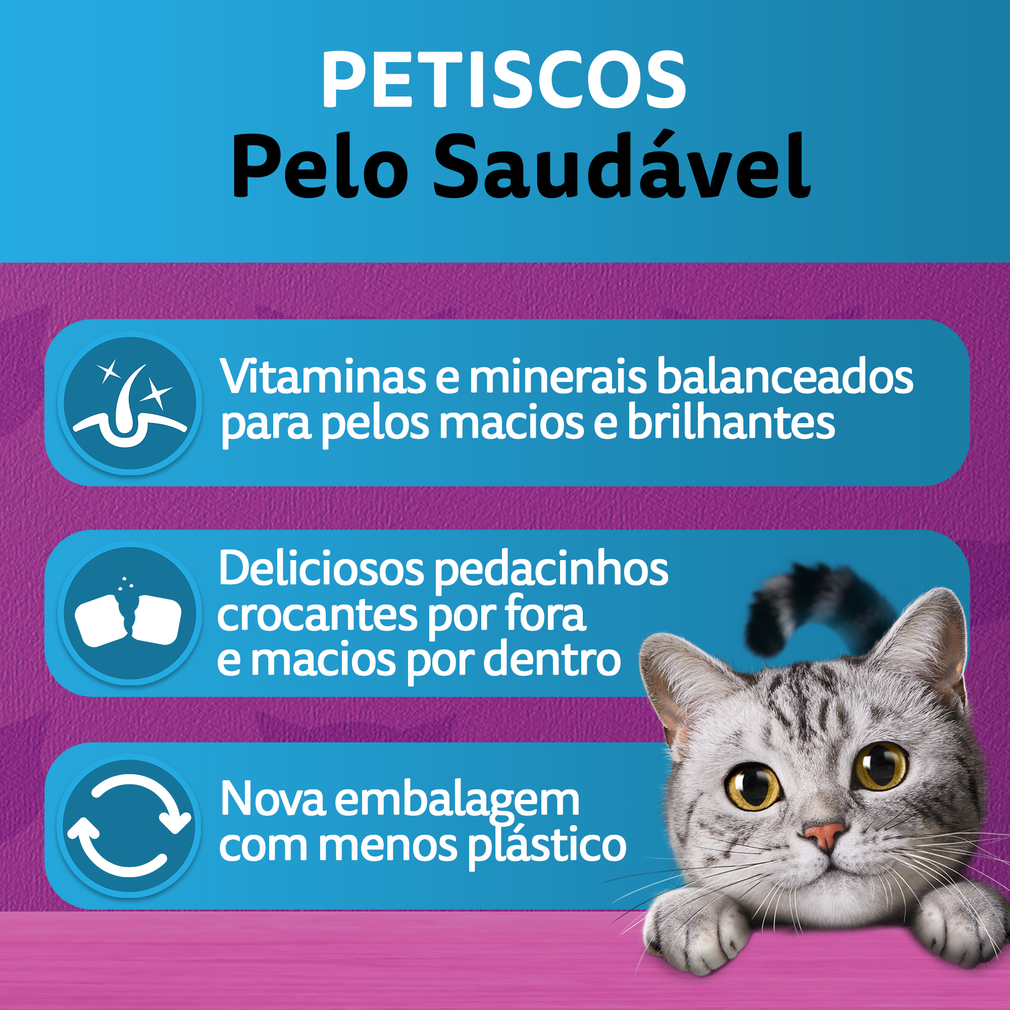 Petiscos para Gatos Adultos WHISKAS® Pelo Saudável - 2